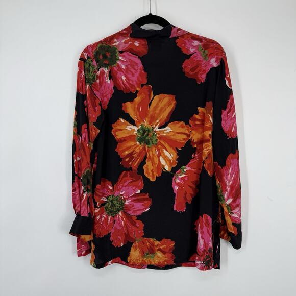 Victor Costa Silk Button Up Shirt Women size Medium Big Flower Print Long Slv - Picture 6 of 9